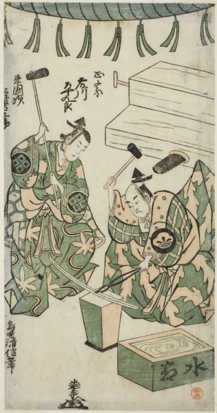 The Actors Fujikawa Heikuro as Masamune and Matsushima Kichisaburo as Rai Kunitsugu in the play