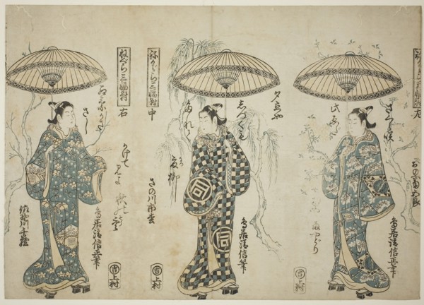 The Actors Onoe Kikugoro I (right), Sanogawa Ichimatsu I (center), and Sanogowa Senzo (left), from