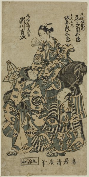 The Actors Segawa Kichiji II as Okichi, Bando Hikosaburo II as Shuntokumaru, and Onoe Kikugoro I as