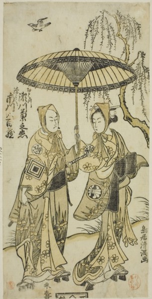 The Actors Segawa Kikunojo II as Ohatsu and Ichikawa Yaozo II as her lover Tokubei in the play Yoni