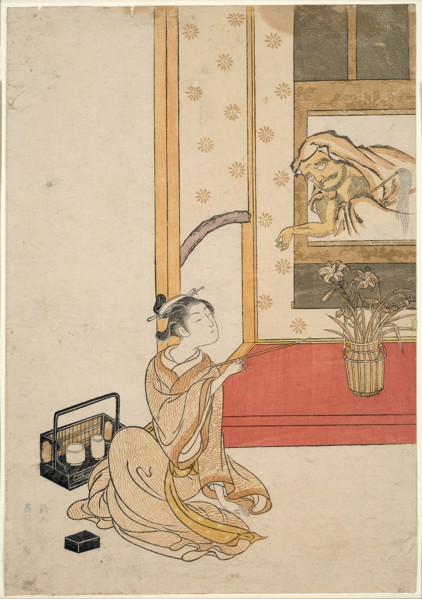 Giving Daruma a Smoke, 1765, Suzuki Harunobu ?? ??, Japanese, 1725 (?)-1770, Japan, Color woodblock