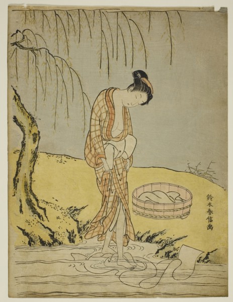 Washing Cloth in a Stream, c. 1768/69, Suzuki Harunobu ?? ??, Japanese, 1725 (?)-1770, Japan, Color