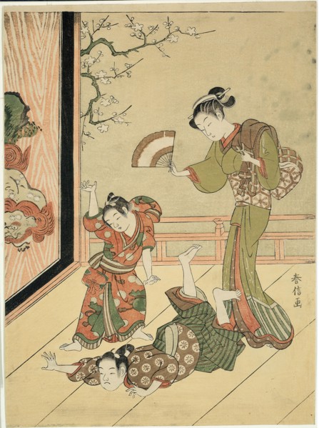 The Wrestling Match (parody of Ushikawamaru and Benkei), c. 1767, Suzuki Harunobu ?? ??, Japanese,