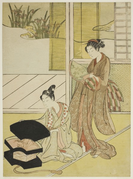 A Fan Peddler Showing his Wares to a Young Woman, c. 1765/70, Attributed to Suzuki Harunobu ?? ??,