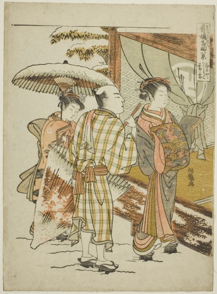 Karauta of the Ogiya in Evening Snow (Ogiya Karauta bosetsu), from the series Eight Views of Famous