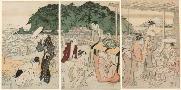 Visitors to Enoshima, c. 1789, Torii Kiyonaga, Japanese, 1752-1815, Japan, Color woodblock prints,