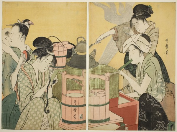 Kitchen Scene, c. 1794/95, Kitagawa Utamaro ??? ??, Japanese, 1753 (?)-1806, Japan, Color woodblock