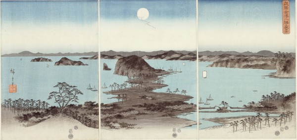Evening View of Eight Famous Sites at Kanazawa (Buyo Kanazawa hassho yakei), 1857, Utagawa
