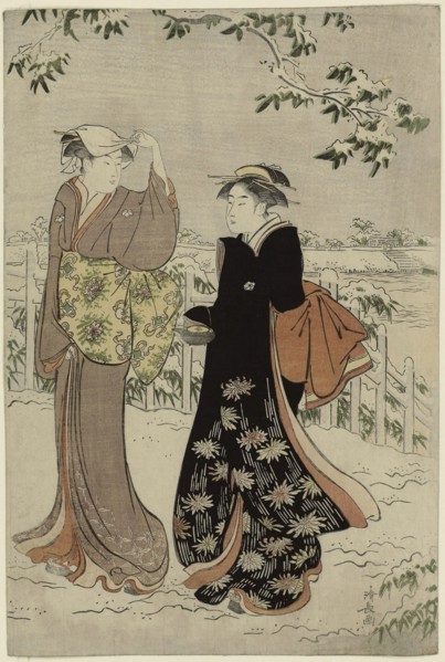 Matsuchi Hill after Snowfall, c. 1785, Torii Kiyonaga, Japanese, 1752-1815, Japan, Color woodblock