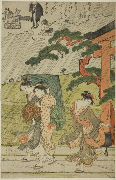 Sudden Shower at Mimeguri Shrine, c. 1787, Torii Kiyonaga, Japanese, 1752-1815, Japan, Color