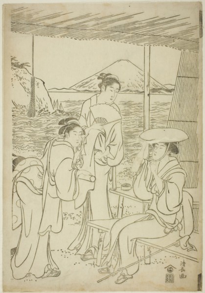 Visitors to Enoshima, c. 1789, Torii Kiyonaga, Japanese, 1752-1815, Japan, Woodblock print, center