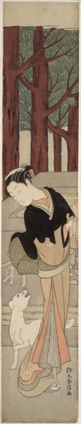 Beauty and a White Dog at a Shrine, c. 1769, Suzuki Harunobu ?? ??, Japanese, 1725 (?)-1770, Japan,