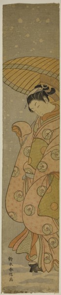 Beauty Under an Umbrella in the Snow, c. 1770, Suzuki Harunobu ?? ??, Japanese, 1725 (?)-1770,