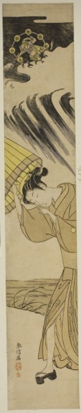 Woman Opening Umbrella as Thunder Approaches, c. 1769, Suzuki Harunobu ?? ??, Japanese, 1725