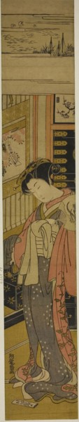 The Courtesan Kaoru of Chojiya Looking Down at a Love Letter on the Floor, c. 1773/75, Isoda