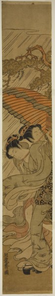 Two Young Women with Umbrella Caught in Rainstorm, c. 1771, Isoda Koryusai, Japanese, 1735-1790,