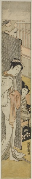 Courtesan Standing Behind Screen and Young Man Smoking, c. 1771, Isoda Koryusai, Japanese,