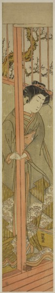 Young Woman Looking out from a Parlor, c. 1776, Isoda Koryusai, Japanese, 1735-1790, Japan, Color