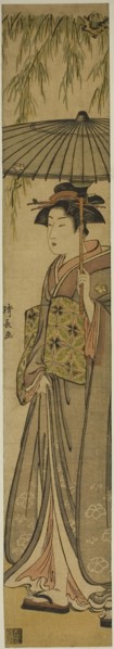 Geisha Carrying a Parasol under a Willow Tree, c. 1784, Torii Kiyonaga, Japanese, 1752-1815, Japan,