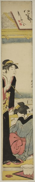 Geisha and Maid on a Balcony Overlooking the Bay, c. 1783, Torii Kiyonaga, Japanese, 1752-1815,