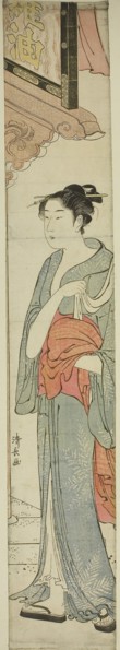 Woman Walking under a Store Sign, c. 1784, Torii Kiyonaga, Japanese, 1752-1815, Japan, Color