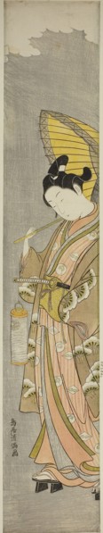 Young man holding umbrella and lantern, c. 1769, Torii Kiyomitsu I, Japanese, 1735-1785, Japan,