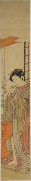 Courtesan Admiring Morning Glories while Cleaning Her Teeth, c. 1775, Isoda Koryusai, Japanese,