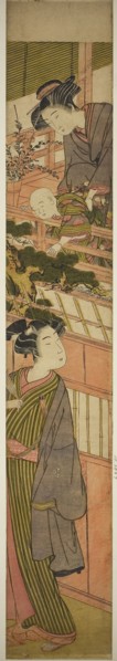 Women Holding Boy who is Reaching Out to Young Man Below, c. 1776, Attributed to Kitao Shigemasa,