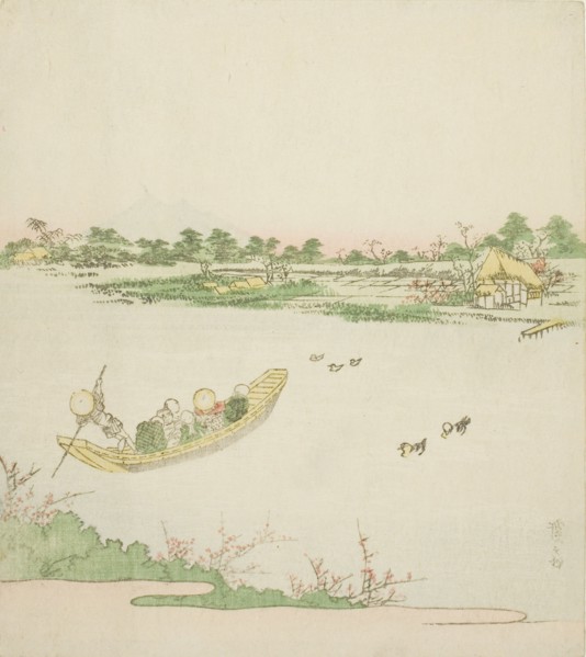 A Ferryboat Crossing the Sumida River, c. 1820s, Keisai Eisen, Japanese, 1790-1848, Japan, Color