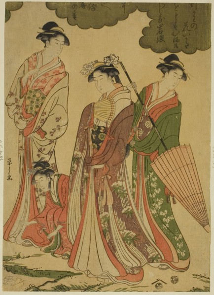 Women Viewing Cherry Blossoms, c. 1793, Chobunsai Eishi, Japanese, 1756-1829, Japan, Color