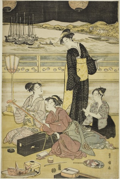 Evening party at Shinagawa, c. 1790, Utagawa Toyokuni I ?? ?? ??, Japanese, 1769–1825, Japan, Color