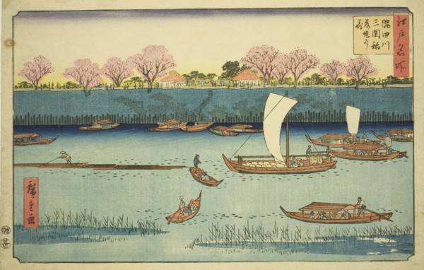 Cherry Trees along the Sumida River Embankment at the Mimeguri Inari Shrine (Sumidagawa Mimeguri