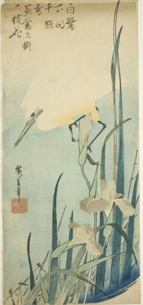 White heron and iris, c. 1832/34, Utagawa Hiroshige ?? ??, Japanese, 1797-1858, Japan, Color