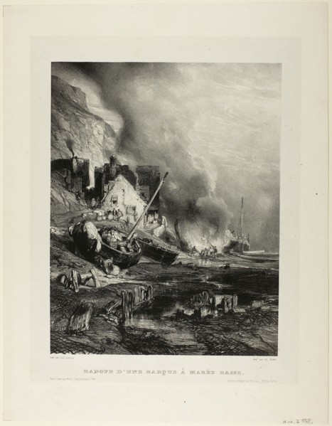 Repair of a Ship at Low Tide, plate four from Six Marines, 1833, Eugène Isabey (French, 1803-1886),