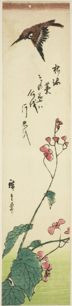 Sparrow flying over begonias, mid–1840s, Utagawa Hiroshige ?? ??, Japanese, 1797-1858, Japan, Color