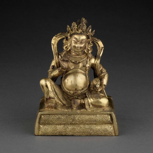 Yaksha General Holding a Mongoose, 18th century, Tibet, Tibet, Gilt copper, 9.8 x 7.4 x 5.5 cm (3