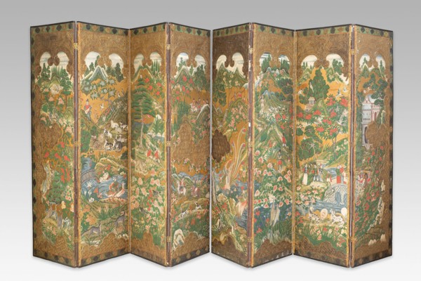 Pair of Four-Panel Screens, 17th century, Indo-Japanese, Possibly Latin American (Peru or Mexico),