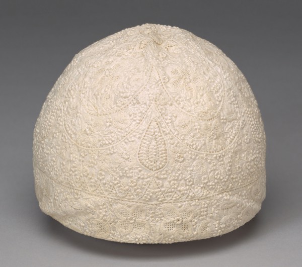Cap, 19th century, France, Cotton, plain weave, embroidered with cotton threads in chain, back,