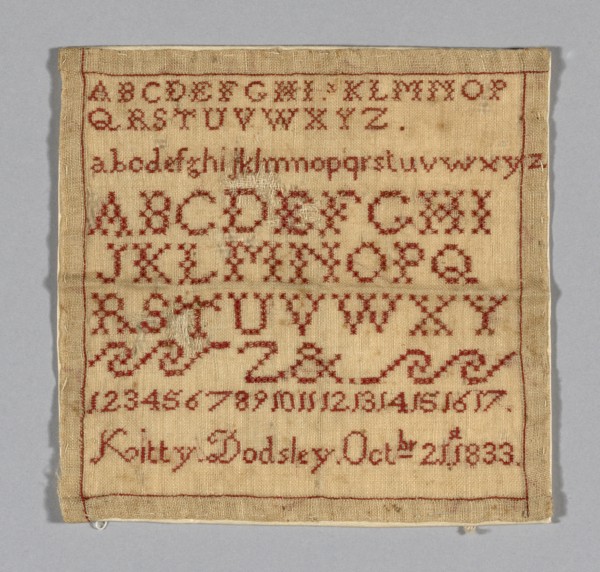 Sampler, 1833, Kitty (née Dodsley) Marriott Moffatt (English, 1825-1902), England, United States,