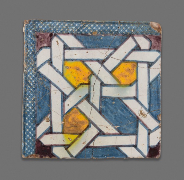 Square Tile, Late 19th century, Morocco, Morocco, Poychrome pigment applied over opaque white