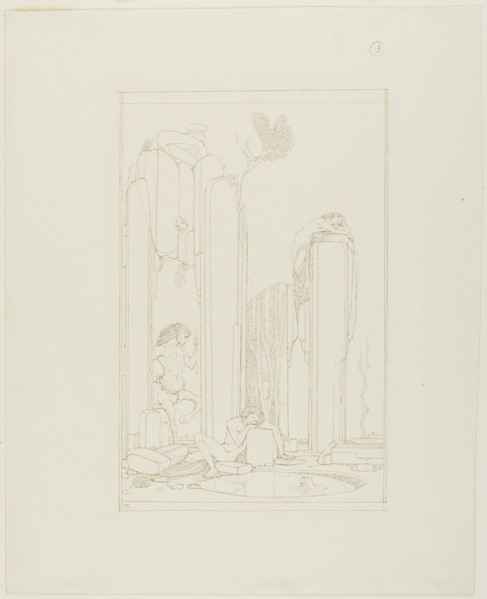 Centaur, Two Figures, and Ruins, c. 1890–1900, Charles Ricketts, English, 1866-1931, England, Pen