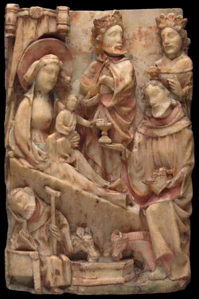 Adoration of the Magi, 1425/75, English, England, Alabaster with polychromy and gilding, 42.6 × 29