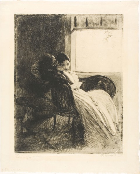 Flirtation, plate six from Woman, c. 1886, Albert Besnard, French, 1849-1934, France, Etching,
