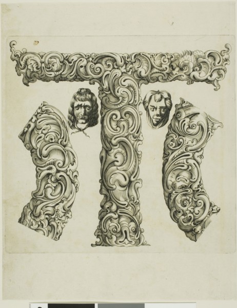 Letter T, 1630, Peter Aubry, German, 1596-1668, Germany, Engraving on paper, 252 x 199 mm