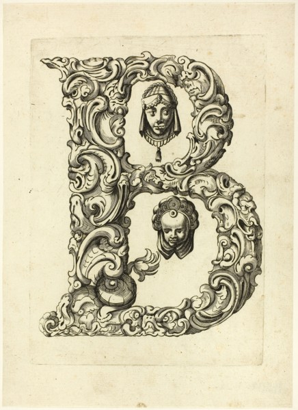 Letter B, 1630, Peter Aubry, German, 1596-1668, Germany, Engraving on paper, 233 x 169 mm