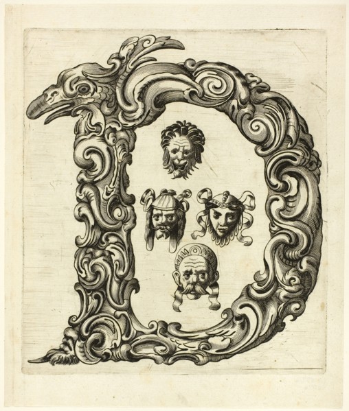 Letter D, 1630, Peter Aubry, German, 1596-1668, Germany, Engraving on paper, 222 x 188 mm