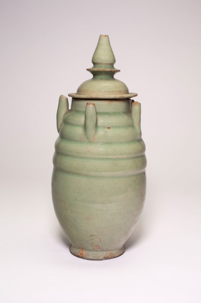 Covered Jar with Spouts, Song dynasty (960–1279) or later, China, Stoneware with celadon glaze, H.