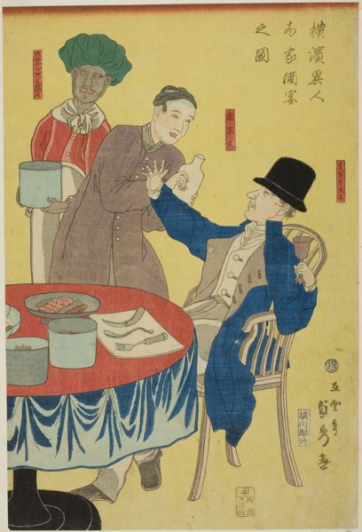Banquet at a Foreign Merchant House in Yokohama (Yokohama ijin shoka shuen no zu), 1861, Utagawa