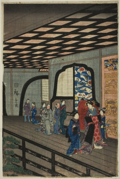 Upper Floor of the Gankiro in Yokohama (Yokohama Gankiro age), 1860, Utagawa Hiroshige II