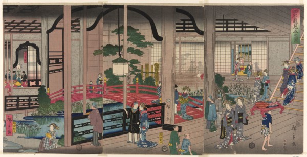 The Interior of the Gankiro in Yokohama (Yokohama Gankiro mikomi no zu), 1860, Utagawa Hiroshige II